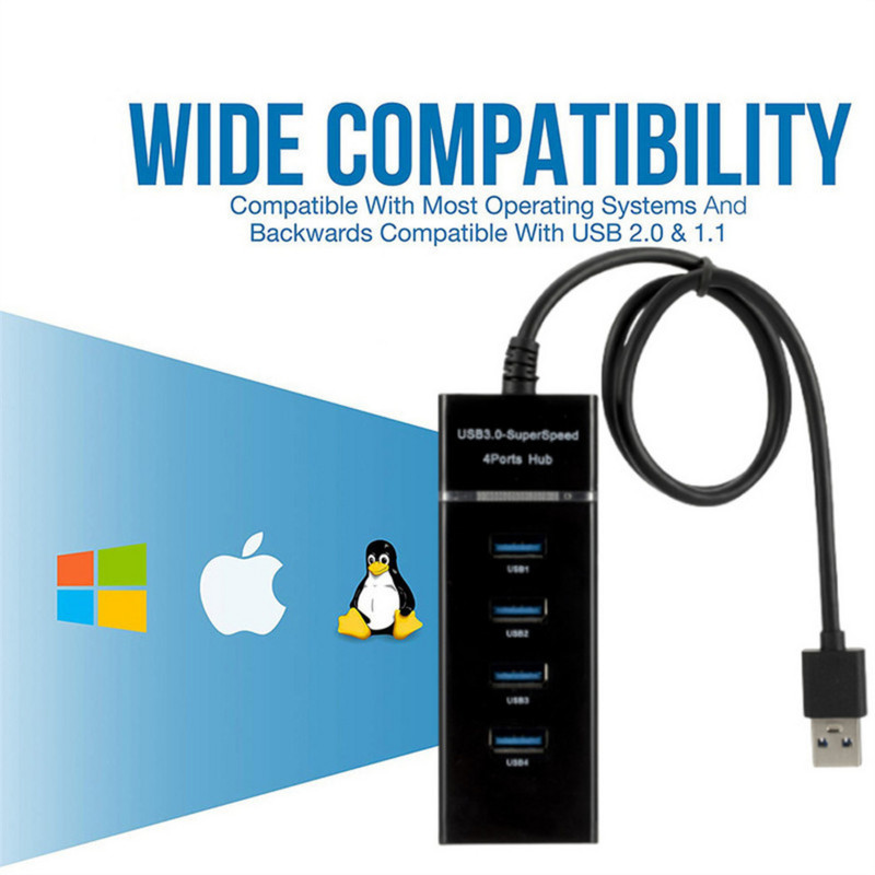 USB šakotuvas 4 prievadai USB 3.0 koncentratorius didelės spartos USB šakotuvas su indikatoriumi, skirtas kompiuteriui nešiojamam kompiuteriui staliniam kompiuteriui kelių įrenginių USB koncentratoriaus adapteris