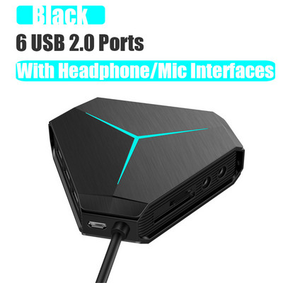6 prievadų USB 2.0 šakotuvas USB skirstytuvas didelės spartos TF SD kortelių skaitytuvas su ausinių mikrofono sąsaja Kompiuterio priedams