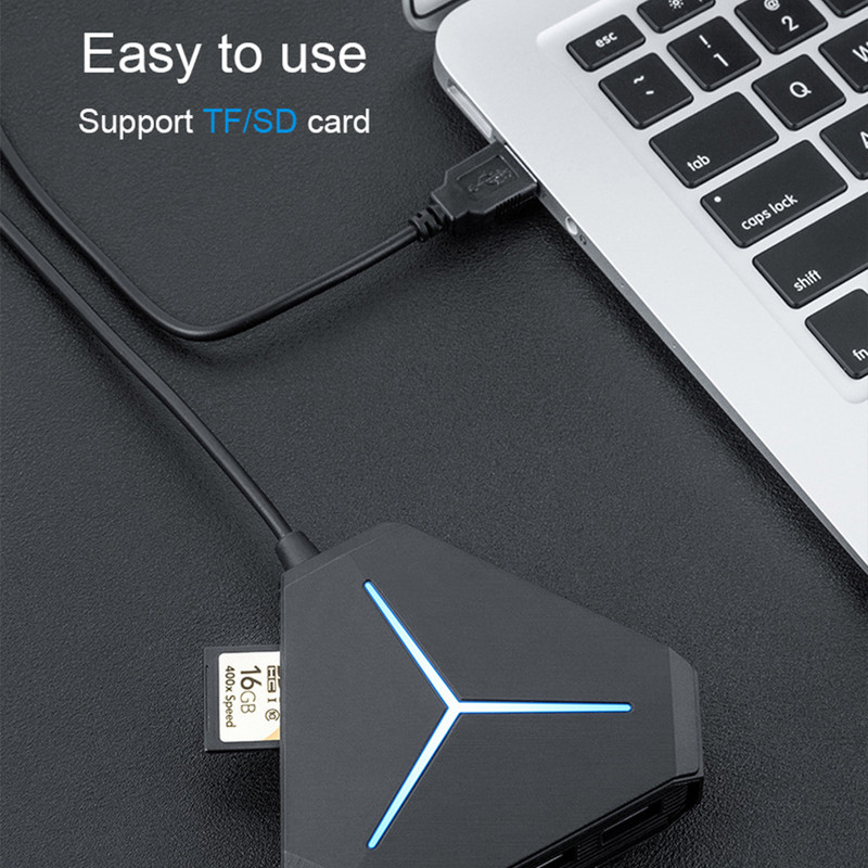 6 prievadų USB 2.0 šakotuvas USB skirstytuvas didelės spartos TF SD kortelių skaitytuvas su ausinių mikrofono sąsaja Kompiuterio priedams