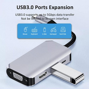 Προσαρμογέας VGA Hub συμβατός με USB C σε HDMI Επέκταση βάσης USB 3.0 με αξεσουάρ MacBook Pro Τύπος C Splitter 4/3/2 σε 1