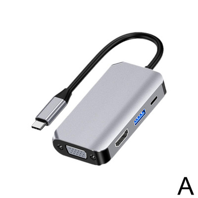 USB C uz HDMI saderīgs VGA centrmezgla adapteris USB 3.0 pagarinājuma dokstacija ar MacBook Pro piederumiem C tipa sadalītājs 4/3/2 vienā