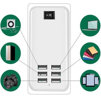 Преносим 6-портов USB зарядно устройство Хъб EU US UK Plug 5V 3A Адаптер за стена Зареждане на мобилен телефон Подходящ за IPhone Xiaomi Samsung