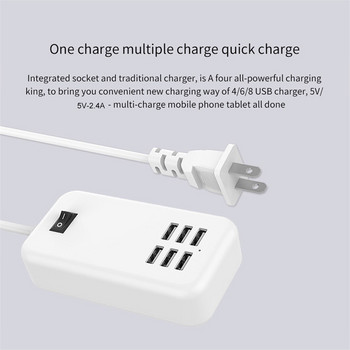 Φορητό 6 θύρες USB Charger Hub EU US UK Plug 5V 3A Wall Adapter Φόρτιση κινητού τηλεφώνου Κατάλληλο για iPhone Xiaomi Samsung