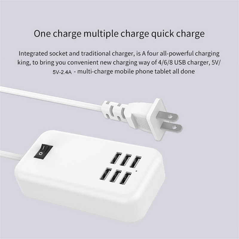 Prijenosni USB punjač sa 6 priključaka EU US UK utikač 5V 3A zidni adapter Punjenje mobilnog telefona Prikladno za IPhone Xiaomi Samsung