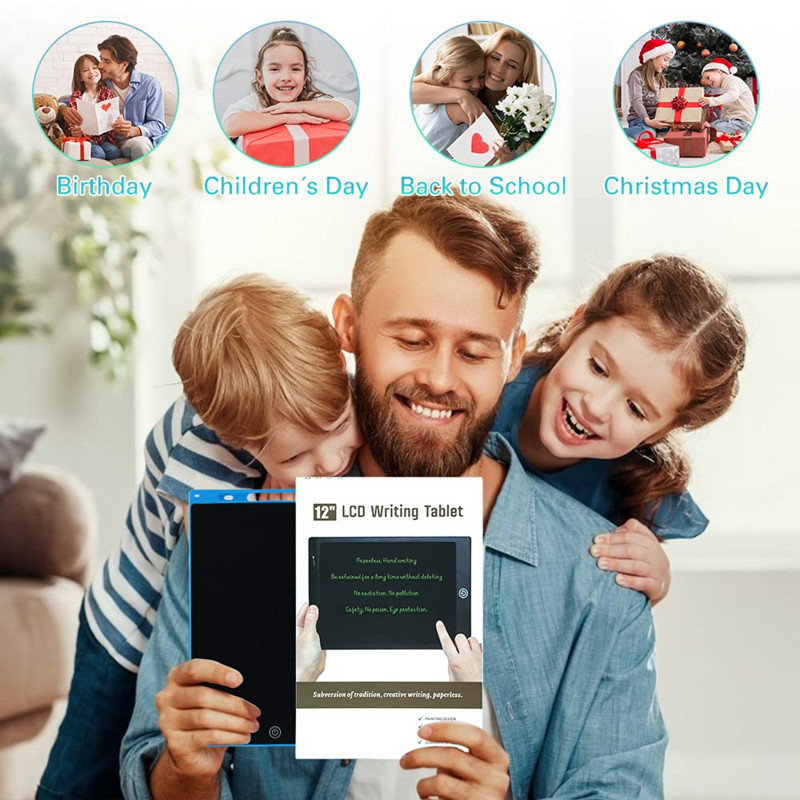 Tabletă de scriere inteligentă LCD de 12 inchi, tabletă electronică de desen, artă, tampoane de scris de mână colorate, cadou pentru copii, ultra-subțire, cu stilou