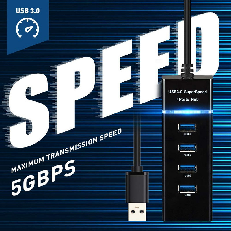 Kaasaskantav USB 3.0 jaotur USB 3.0 2.0 4 pordiga 5 Gbps edastusjaoturid sülearvuti hiire klaviatuuri jaoks U ketas kõvaketta USB splitter