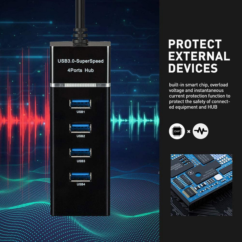 Kaasaskantav USB 3.0 jaotur USB 3.0 2.0 4 pordiga 5 Gbps edastusjaoturid sülearvuti hiire klaviatuuri jaoks U ketas kõvaketta USB splitter