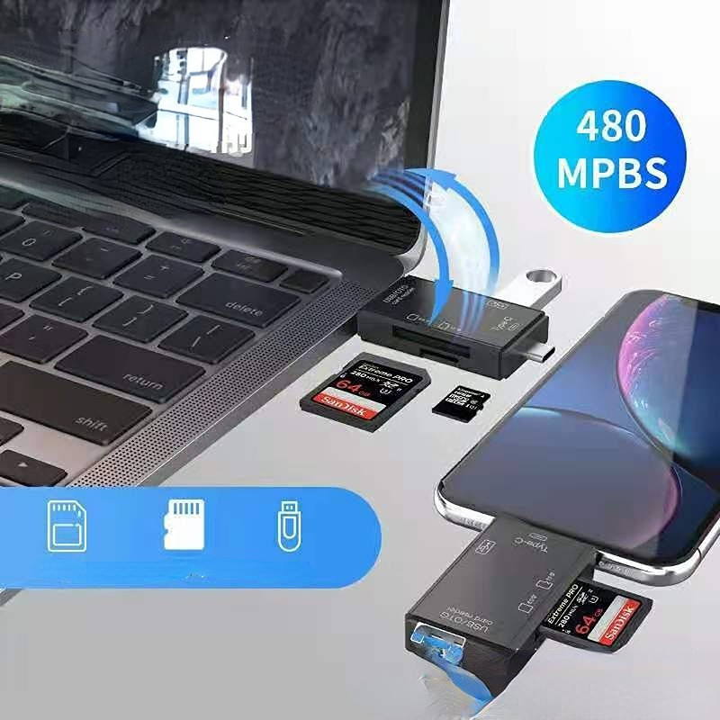 Didelės spartos kortelių skaitytuvas USB 3.0 tipo C į SD Micro TF SD adapteris nešiojamam kompiuteriui Priedai OTG kortelių skaitytuvas Smart Memory SD