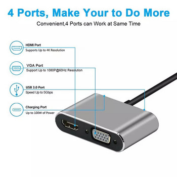 USB C HDMI Τύπος C σε HDMI 4K Προσαρμογέας VGA USB 3.0 Audio Video Converter PD 87W Γρήγορος φορτιστής για Macbook Pro Samsung S9 S10 Huawei