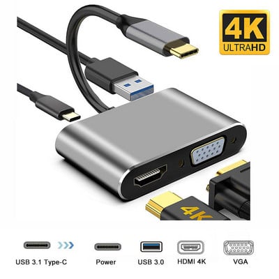 USB C Adaptor HDMI tip C la HDMI 4K VGA USB 3.0 Convertor audio video PD 87W Încărcător rapid pentru Macbook Pro Samsung S9 S10 Huawei