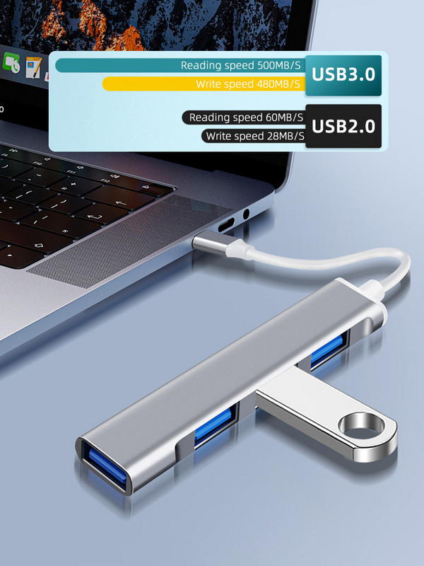 USB čvorišta tipa C 3.1 Splitter adapter OTG za Lenovo Sumsung Imac Macbook m 1 5 Air Pro Dodatna oprema za prijenosna računala USB 3 0 4 porta