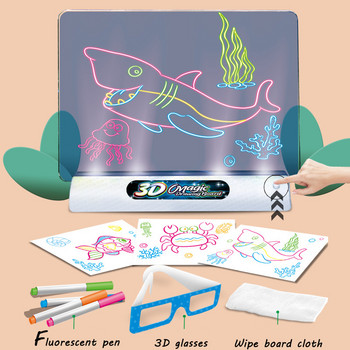 Τρισδιάστατος πίνακας σχεδίασης μαγικός πίνακας LED VR Montessori Εκπαιδευτικά παιχνίδια DIY Παιδικά γκράφιτι Ζωγραφική LCD γραφής Tablet Coloring Blackboard