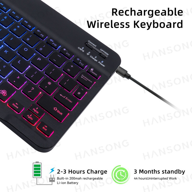 Taustavalgustusega klaviatuur Androidile iOS Windows Bluetoothiga ühilduv Apple Samsung Xiaomi Tablet Smart Phone PC 10-tolline klaviatuur