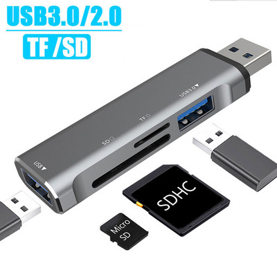 USB ХЪБ Тип C ХЪБ Алуминиева сплав USB 3.0 USB 2.0 TF / SD 4 порта мулти сплитер OTG за Lenovo HUAWEI Xiaomi четец на карти за компютър