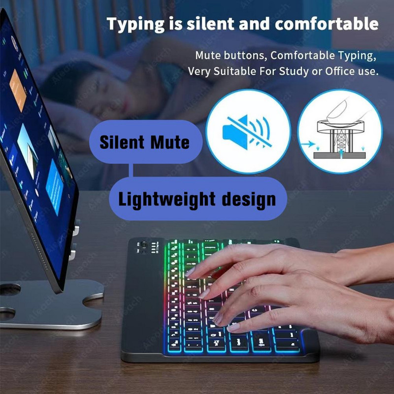 10 hüvelykes háttérvilágítású iPad billentyűzethez és egérhez Háttérvilágítás Bluetooth billentyűzet IOS rendszerhez Android Windows vezeték nélküli billentyűzet és egér