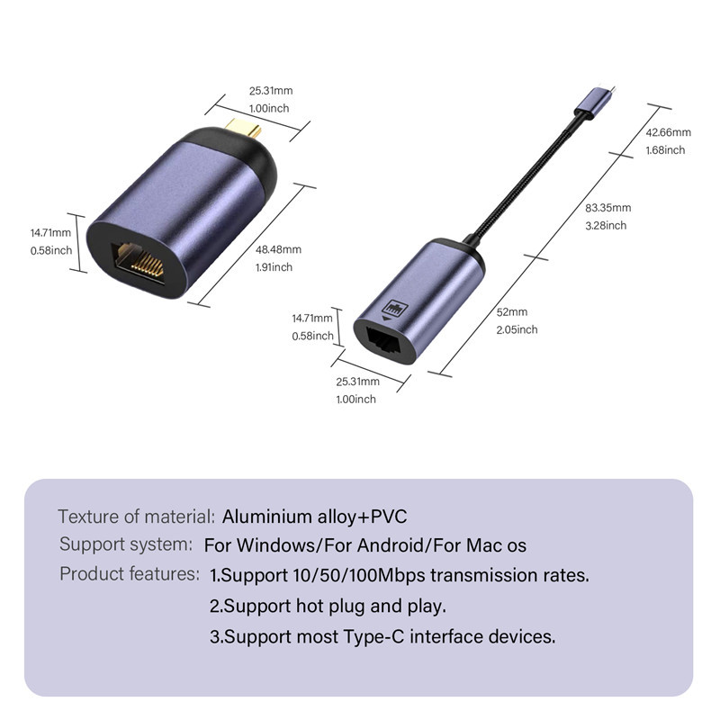 USB C į Ethernet adapteris, Gigabit RJ45 į USB 3.0 Type-C (Thunderbolt 3) tinklo adapteris, skirtas MacBook Pro MacBook Air, Mac Mini