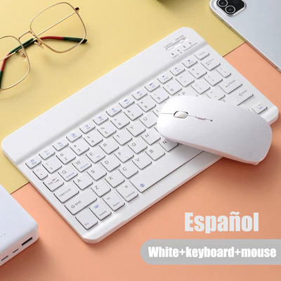 Ispaniška „Bluetooth“ belaidė klaviatūra, skirta planšetiniam kompiuteriui „ipad“ klaviatūra ir pelė, mini ispaniškos klaviatūros rinkinys, skirtas „ipad Pro 12 9 Air 4 S6 Lite“