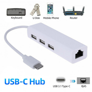 Гореща разпродажба USB-C хъб Преносим високоскоростен драйвер Безплатен Type-C към USB 2.0/RJ45 Ethernet карта Докинг станция за компютър