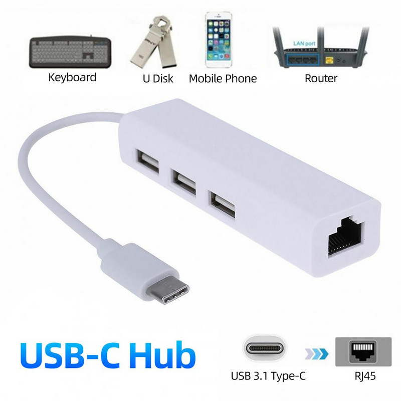 Akciós USB-C hub hordozható, nagy sebességű meghajtó Ingyenes Type-C-USB 2.0/RJ45 Ethernet kártya dokkoló állomás számítógéphez
