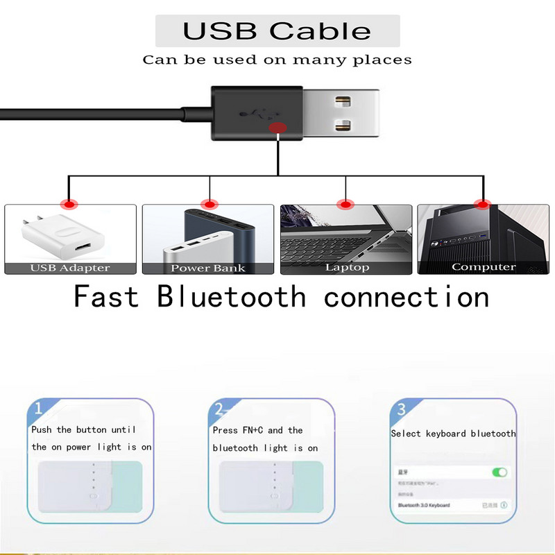 Jutiklinė kilimėlis belaidė Bluetooth klaviatūra Nešiojama MINI klaviatūra skirta Ipad iPhone Samsung Huawei Xiaomi Tablet Mobilus Telefonas Kompiuteris