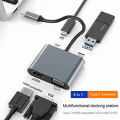 C-tüüpi jaotur 4 in 1 4K 1080P väljund Professionaalne USB-C ja HDMI-ühilduv VGA USB3.0 PD dokkimisjaam kodukino jaoks