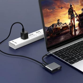 Type-C концентратор 4 в 1 4K 1080P изход Професионален USB-C към HDMI-съвместим VGA USB3.0 PD докинг станция за домашно кино