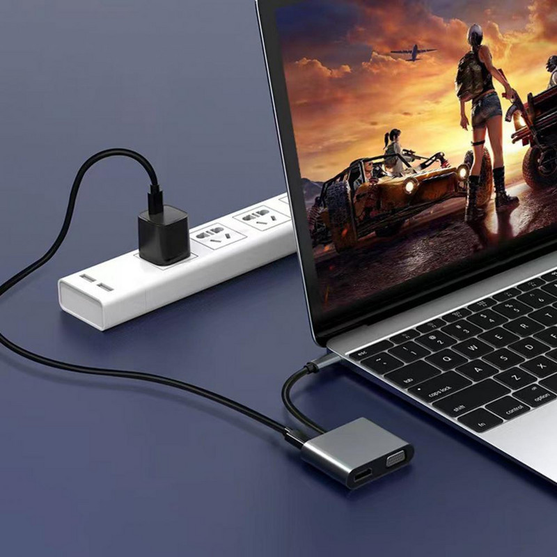 C-tüüpi jaotur 4 in 1 4K 1080P väljund Professionaalne USB-C ja HDMI-ühilduv VGA USB3.0 PD dokkimisjaam kodukino jaoks