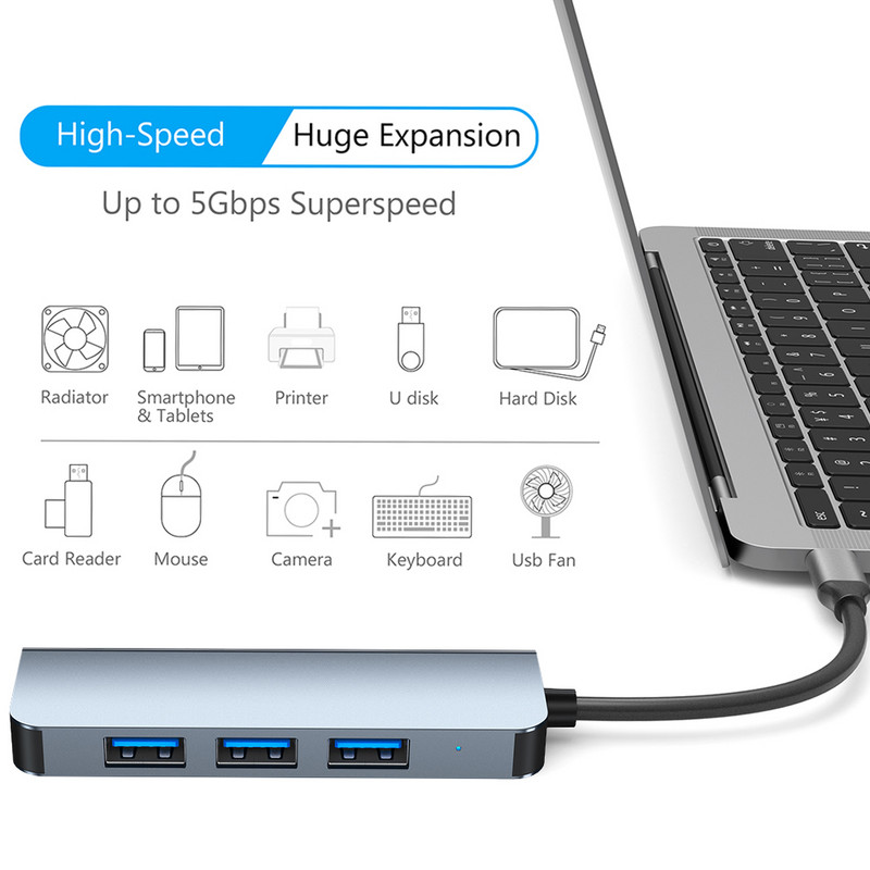 4-u-1 HUB Type C na USB 3.0 Hub 4 porta USB Splitter Kompatibilan s MacBook Pro/Air Surface Pro PS4 XPS PC Flash Drive