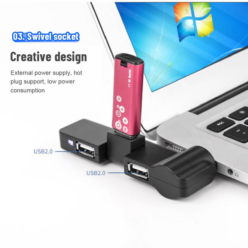 Duomenų kabelio adapteris 4 prievadų šakotuvas 4 viename USB 2.0 šakotuvas nešiojamojo kompiuterio priedai USB šakotuvo skirstytuvo adapteris USB plėtinys mini