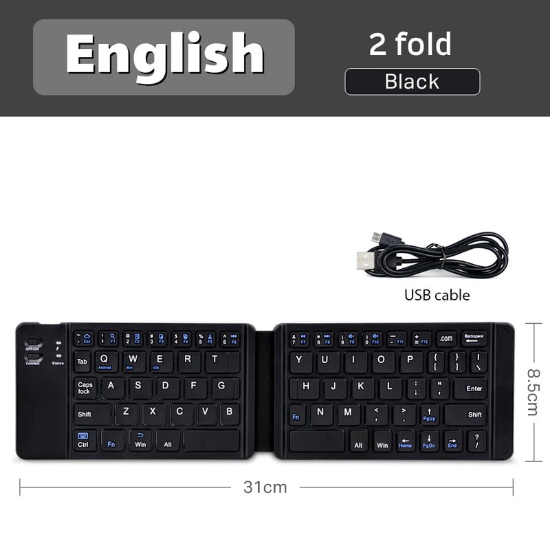Mini tastatură pliabilă fără fir Bluetooth, tastatură fără fir pliabilă pentru telefon tabletă IOS/Android/Windows iPad