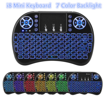 Преносима i8 клавиатура 7 цветна подсветка 2.4GHz мини безжична въздушна мишка руски английски вградена литиева батерия зареждаема клавиатура