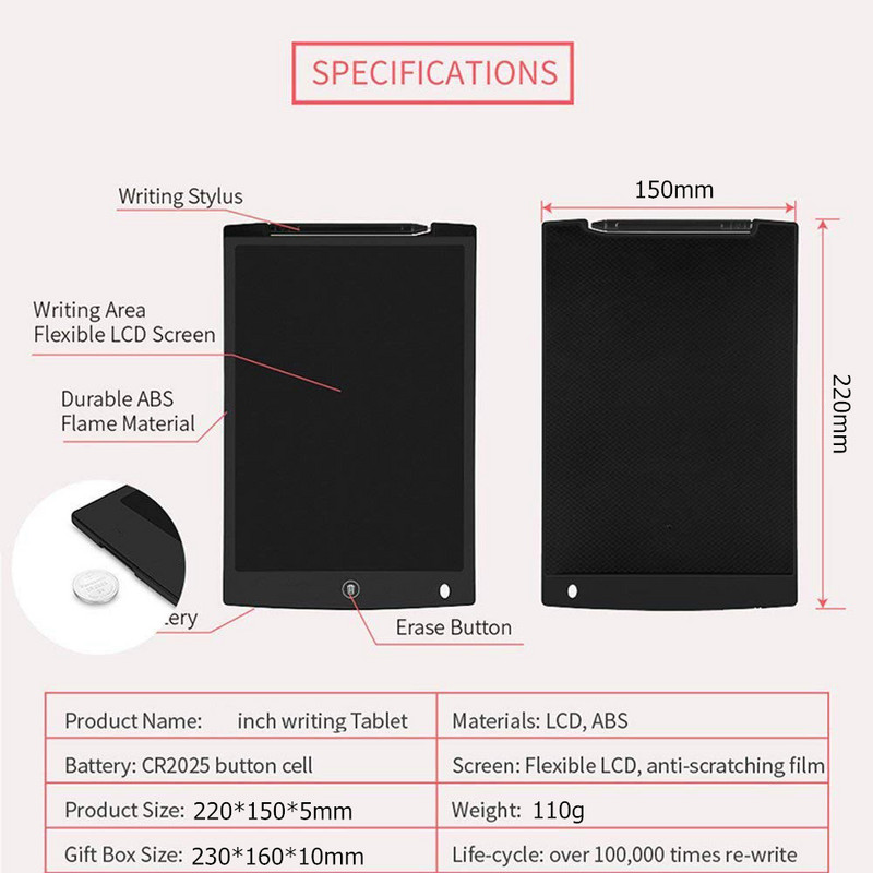 Grafinis planšetinis kompiuteris Elektroninė atmintinė Skaitmeninė piešimo rašymo lenta 8,5 colio nešiojama žinučių rašymo ranka pagalvėlės Graffiti lentos