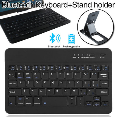 Tastatūra Bezvadu Bluetooth tastatūra planšetdatoram piezīmjdatoram tālrunim planšetdatora uzlādējama tastatūra + (planšetdatora/mobilā tālruņa) turētājs