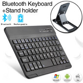 Billentyűzet Vezeték nélküli Bluetooth billentyűzet Ipad Phone Tablet Mini vezeték nélküli újratölthető billentyűzet + (Tablet PC/mobiltelefon) tartó
