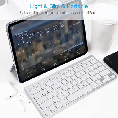 Īpaši plānā bezvadu Bluetooth tastatūra priekš iPad, iPhone, Samsung, Android, Windows, personālajiem datoriem, planšetdatoru tālruņu tastatūras