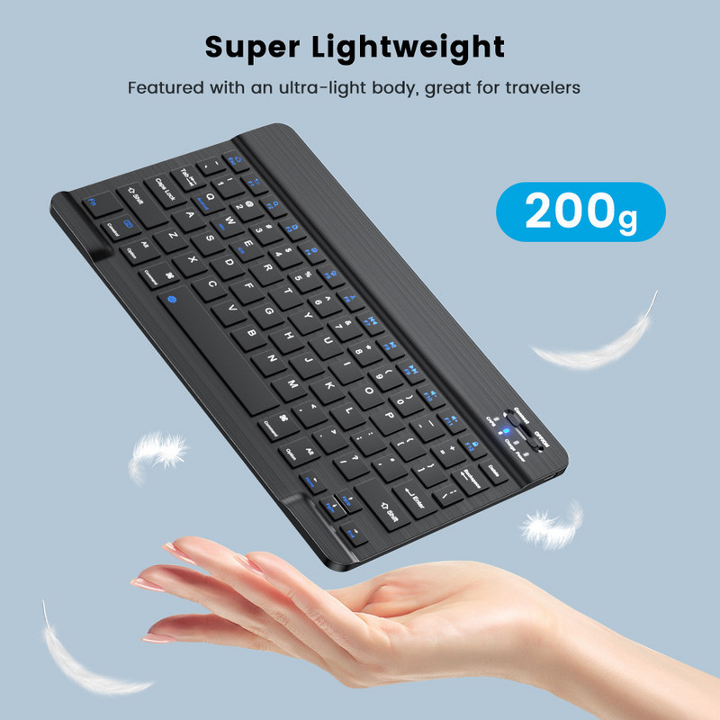 10 collu Bluetooth tastatūra tālrunim planšetdatoram iPad Air Pro Pad Android iOS Windows īpaši plāna ārējā uzlāde, bezvadu