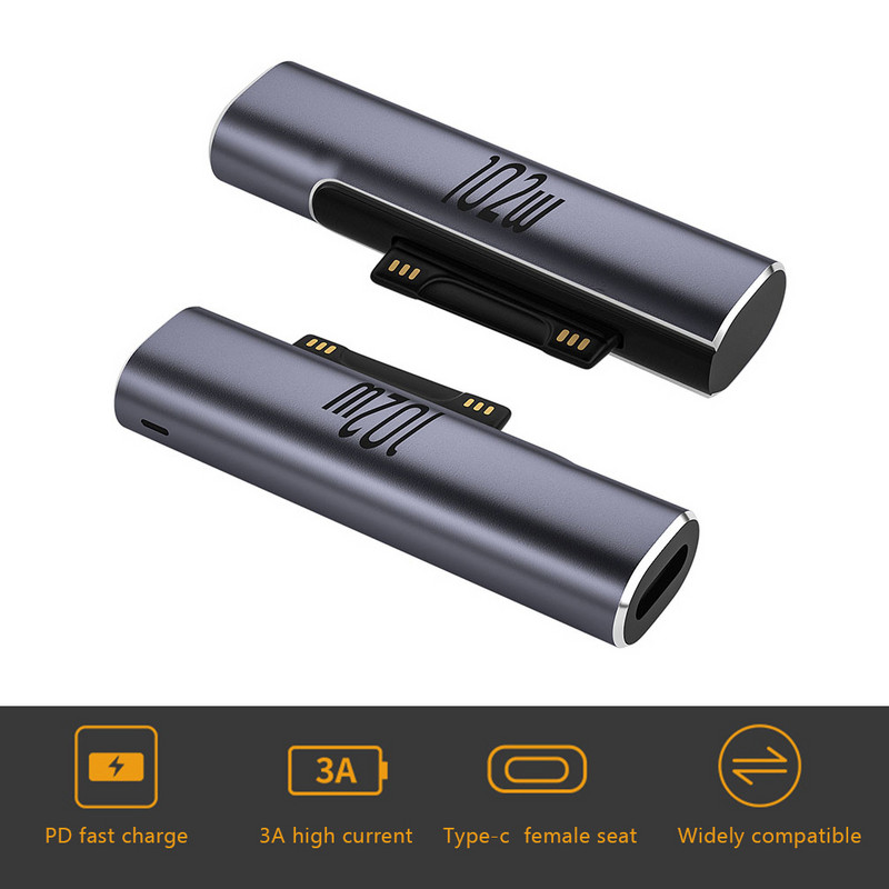 102W 6,8A PD gyorstöltő csatlakozó átalakító Microsoft Surface Pro X-hez 8 7 6 5 4 3 Go Book USB C töltő mágneses hálózati adapter
