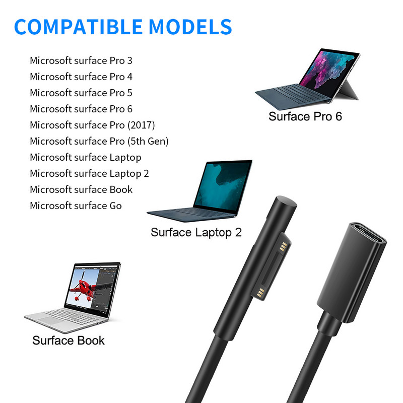 PD 15V USB Type C töltőkábel adapter átalakító Microsoft Surface Pro 7/6/5/4/3/GO/BOOK laptop 1/2 táptöltő adapterhez