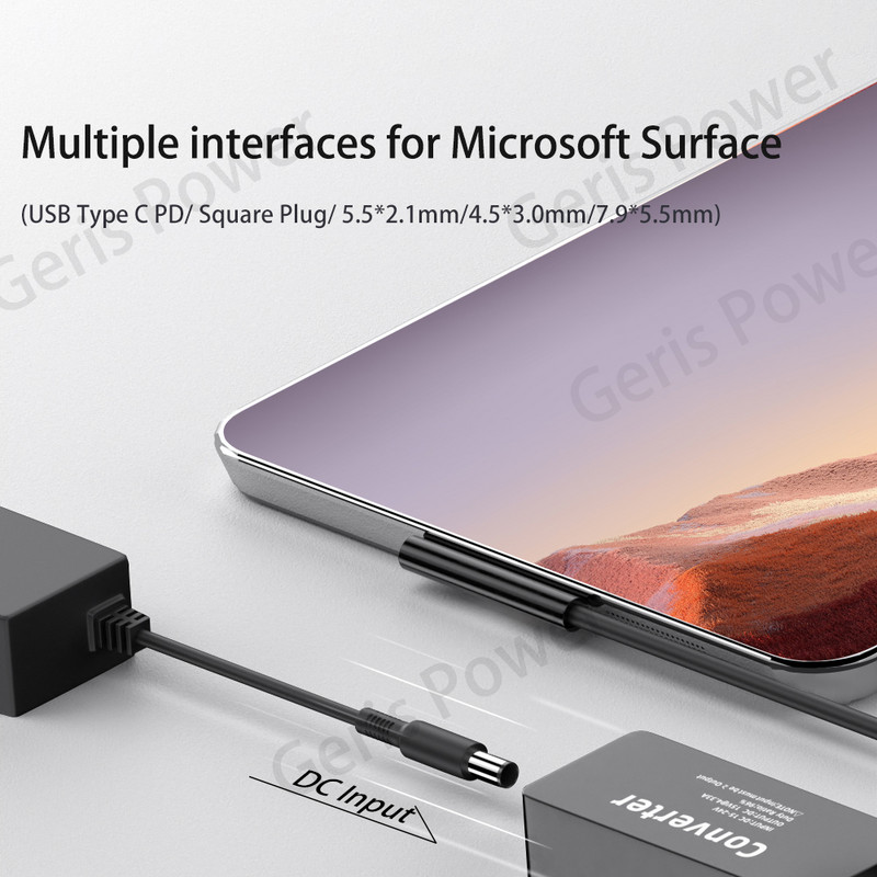 15V 65W DC tápadapter átalakító Microsoft Surface Pro-hoz 3 4 5 6 7 8 9 Book 1/2 USB C PD laptop töltőhöz a Surface Go-hoz