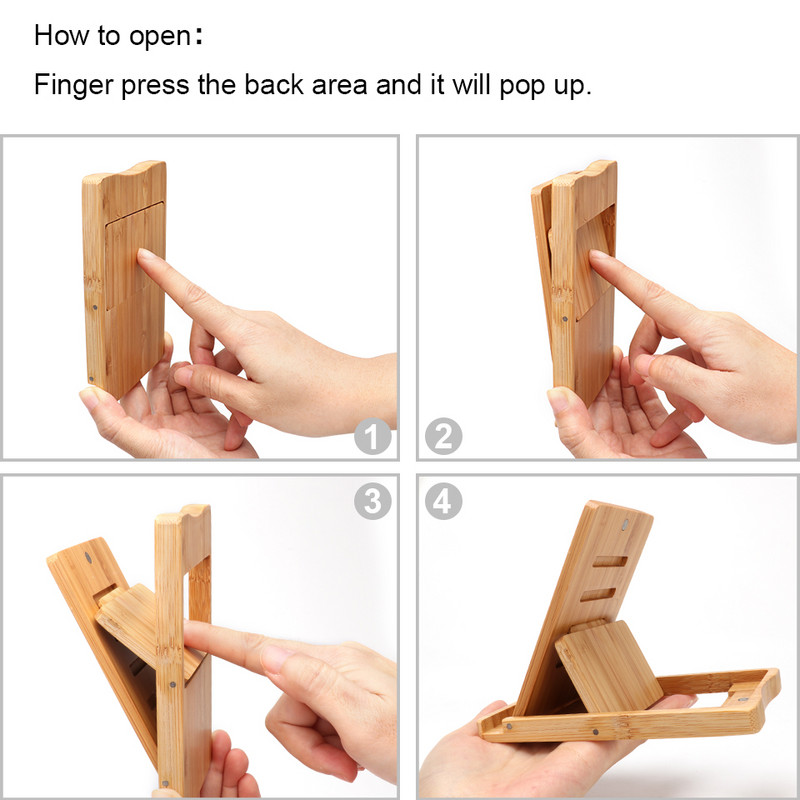 iCozzier mini bambusa pārnēsājams regulējams planšetdatora tālruņa statīvs, vairākos leņķos salokāms mobilā tālruņa turētājs