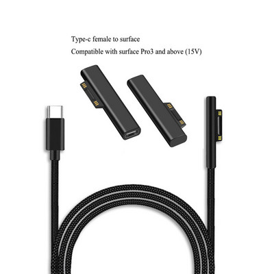 C-tüüpi USB toiteallikas 65 W 15 V 3 A Microsoft Surface Pro jaoks 3 4 5 6 Go PD laadimisadapteri kaabel Alalisvoolujuhe kiirlaadija tahvelarvutile