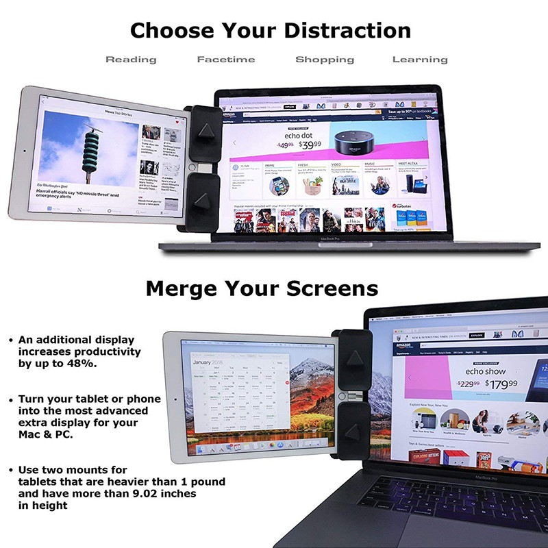 Universāls divu displeju sānu stiprinājuma klipa monitora turētājs iPad Pro Air 1 2 3 4 5 Macbook Air Xiaomi klēpjdatora atbalsta statīvs