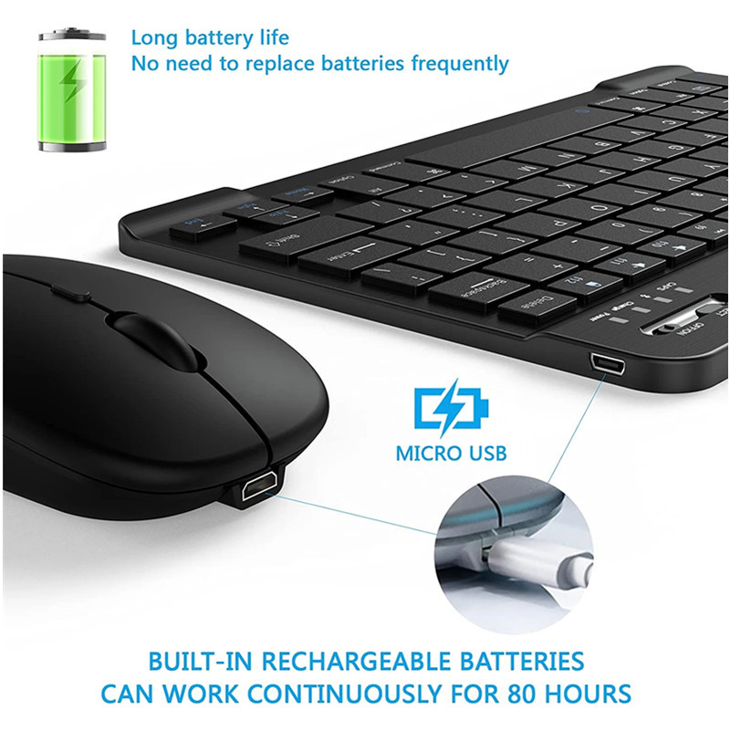 Planšetdatora bezvadu tastatūra iPad Samsung Xiaomi Huawei Teclado ar Bluetooth saderīga tastatūra un pele operētājsistēmai iOS Android Windows