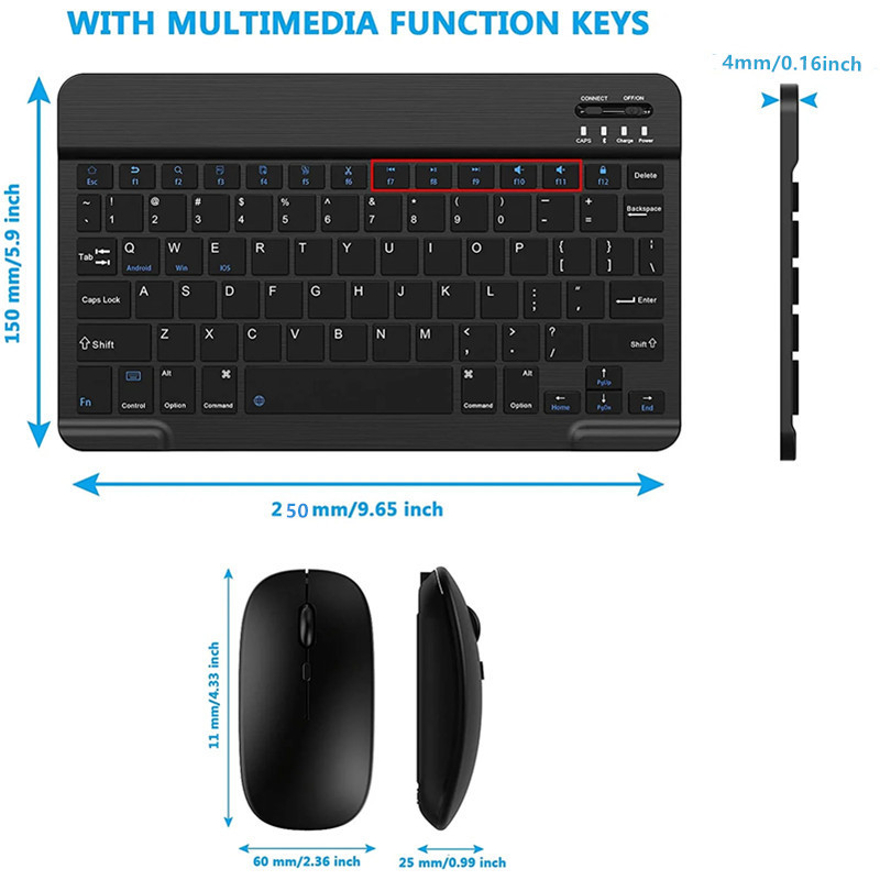 Planšetdatora bezvadu tastatūra iPad Samsung Xiaomi Huawei Teclado ar Bluetooth saderīga tastatūra un pele operētājsistēmai iOS Android Windows