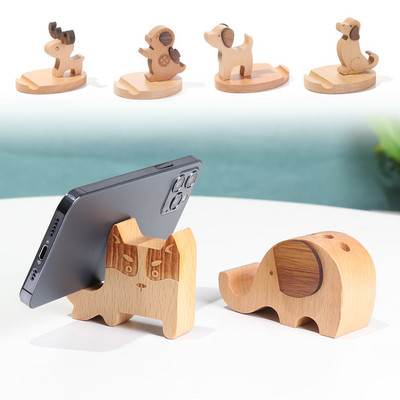 Mount Bracket Mobil asztali állvány Tömör fa állat mobiltelefontartó autós otthoni laptop kapcsoló / szarvas / kutya / gyerek / elefánt