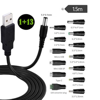 5V DC 5.5 2.1 mm жак Кабел за зареждане Захранващ кабел, USB към DC захранващ кабел с 13 сменяеми щепсела Конектори Адаптери