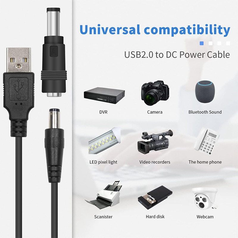 5 V DC 5,5 2,1 mm lizdo įkrovimo kabelis maitinimo laidas, USB į nuolatinės srovės maitinimo laidas su 13 keičiamų kištukų jungčių adapteriais