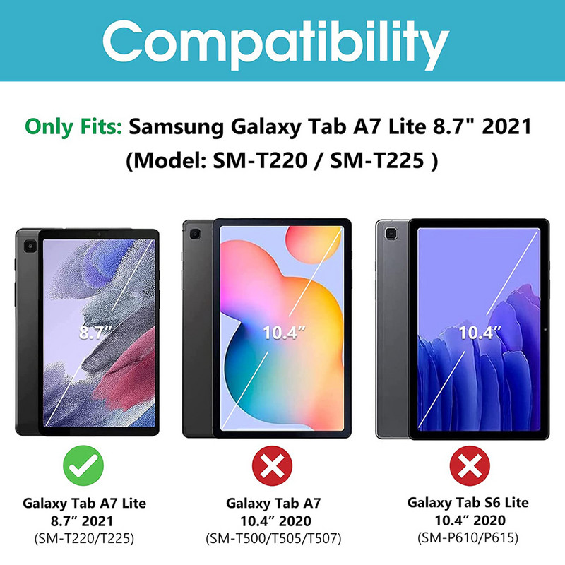 9H grūdinto stiklo ekrano apsauga, skirta Samsung Galaxy Tab A7 Lite 8,7 colio 2021 SM-T220 T225 nuo įbrėžimų tabletės apsauginė plėvelė