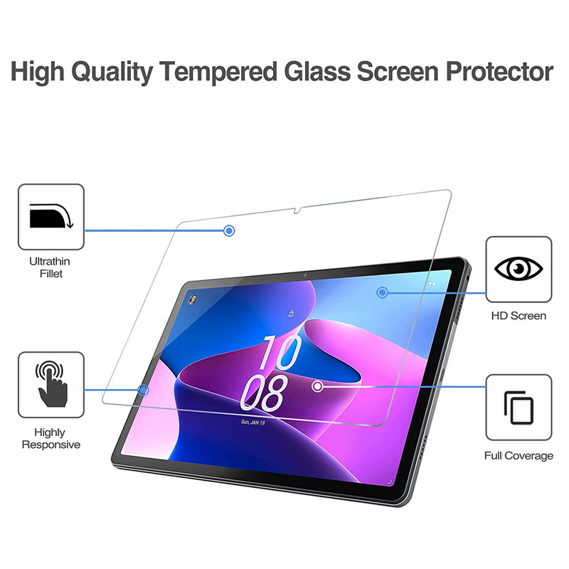 Planšetinio kompiuterio ekrano apsauga, skirta Lenovo Tab M10 Plus 3rd Gen 10,6 colio apsauginė 2022 įbrėžimams atspari skaidri 9H grūdinto stiklo plėvelė