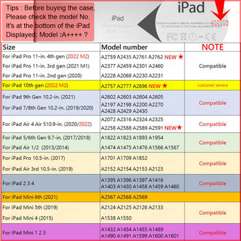 Για iPad Air 4 Θήκη 2020 iPad 10.2 Θήκη 9ης Γενιάς Funda Θήκη iPad Pro 11 2020 2021 2022 10th Mini 610.5 Air 2 9.7 κάλυμμα